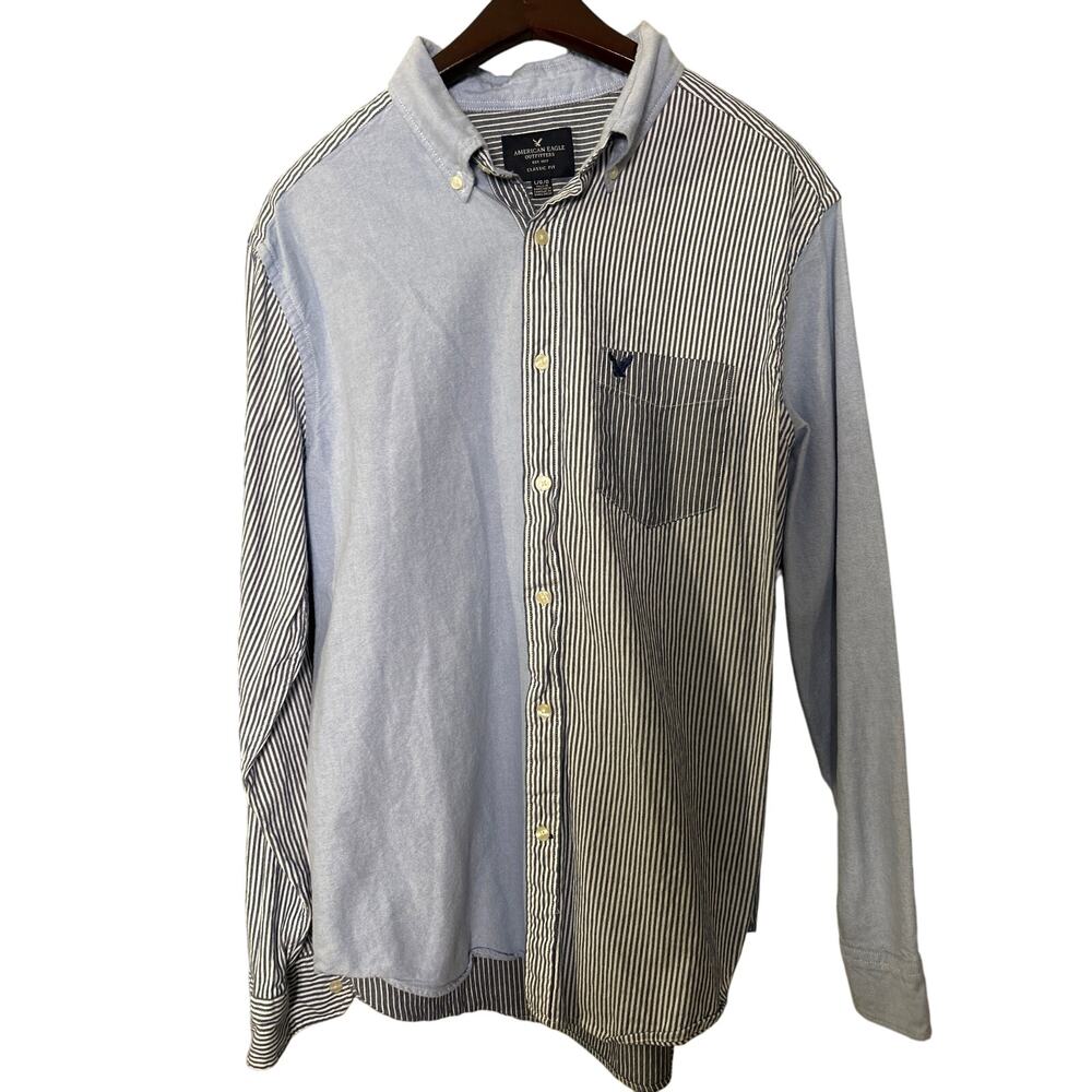 American Eagle Classic Fit Long Sleeve Shirt Large
Blue Oxford Blue Pinstripe